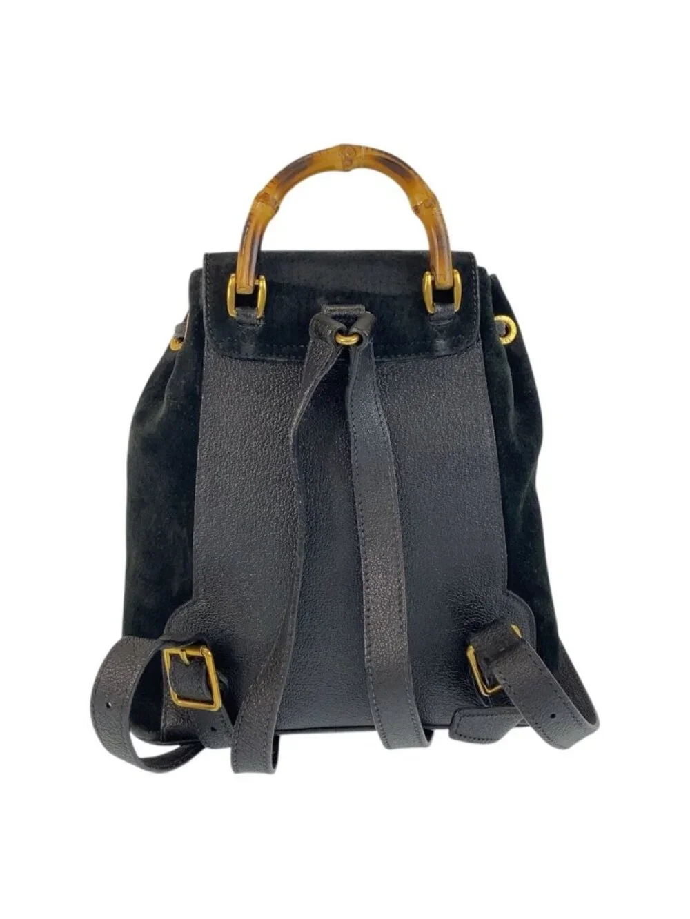Gucci Bamboo Black Gold Suede Backpack